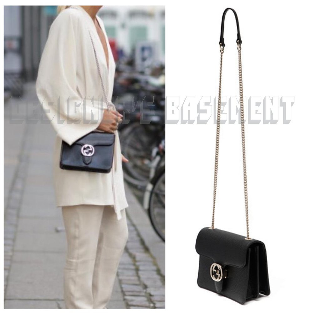 GUCCI leather NEW ICON chain INTERLOCKING G crossbody / shoulder Convertible Bag